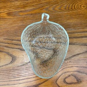Vintage Strawberry Shaped Clear Glass Bowl Candy Nuts Trinkets dish